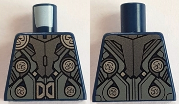 Lego Torso Dark Bluish Gray and Dark Silver Armor with Silver Shoulders, 4 Circles and Buckle Pattern / Dark Blue