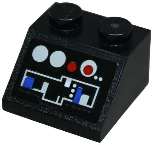 Lego Slope 45 2 x 2 with SW Death Star Control Panel with Blue, Red, Silver and White Buttons and Lights Pattern 2 (Sticker) - Set 75159 / Black