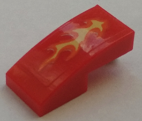 Lego Slope, Curved 2 x 1 x 2/3 with Orange and Yellow Flame on Transparent Background Pattern (Sticker) - Set 70327
