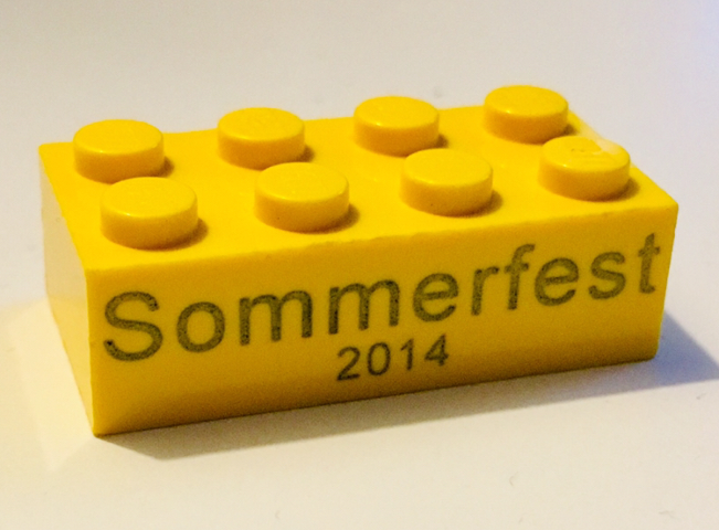 Lego Brick 2 x 4 with 'Sommerfest 2014' Pattern on Both Sides
