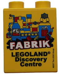 Lego Duplo, Brick 1 x 2 x 2 with LEGOLAND Discovery Centre FABRIK 2017 Pattern / Yellow
