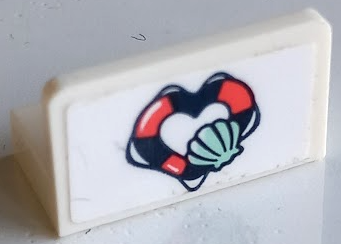 Lego Panel 1 x 2 x 1 with Coral and Dark Blue Heart-Shaped Life Preserver and Light Aqua Shell Pattern (Sticker) - Set 41378