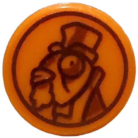 Lego Tile, Round 1 x 1 with Coin with Dark Brown and Reddish Brown Fish Caricature with Hat Pattern (SpongeBob SquarePants Penny)
