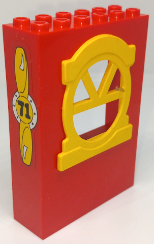 Lego Fabuland Building Wall 2 x 6 x 7 with Round Top Yellow Window with Propeller and No 71 Pattern (Sticker) - Set 3671