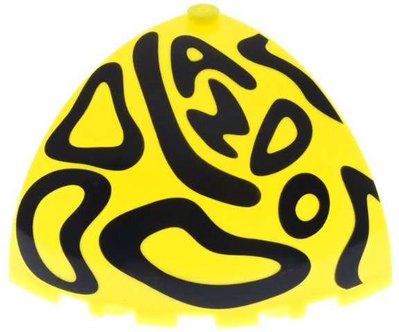 Lego Panel 5 x 5 x 3 1/3 Corner Convex with Curved Top with Black Squiggly Lines and Shapes and Stylized 'LANDO' Pattern / Vibrant Yellow