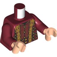Lego Torso, Robe, Gold Trim, Decorations, Copper/Gold Lattice print, Dark Red Arms, Light Nougat Hands / Dark Red