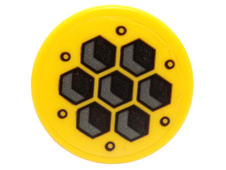Lego Tile, Round 2 x 2 with Bottom Stud Holder with Hexagon Tiles Pattern (Sticker) - Set 70225 / Yellow