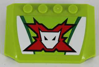 Lego Wedge 4 x 6 x 2/3 Triple Curved with World Racers Team Extreme Logo Pattern (Sticker) - Set 8864 / Lime
