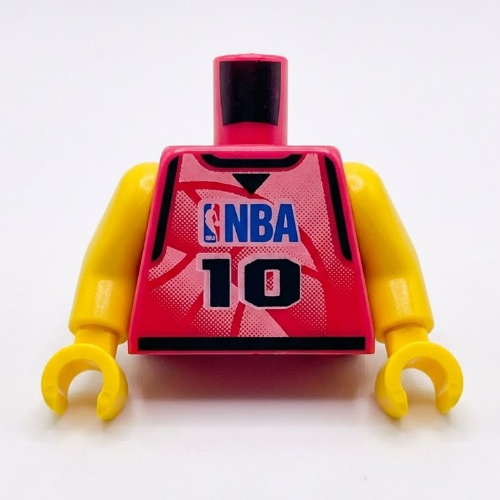 Lego Torso, Basketball Jersey, NBA Logo and '10' Print, Long One Piece Arms Yellow (NBA)