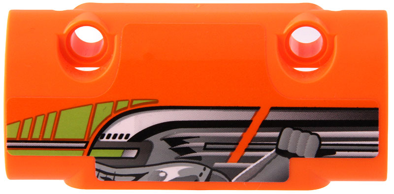 Lego Technic, Panel Curved 7 x 3 with 2 Pin Holes through Panel Surface with Silver and Lime Toyota Supra MK4 Door Mechanical Pattern Model Left Side (Sticker) - Set 42204 / Orange