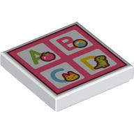 Lego Tile 2 x 2 with Lime 'A', Apple, Coral 'B', Ball, Medium Azure 'C', Cat, Yellow 'D', Dino, on Coral Background Print