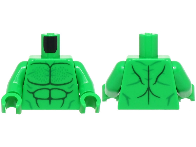 Lego Torso Bare Chest with Dark Green and Green Muscles Outline, Chest Hair Pattern / Bright Green Arms / Bright Green Hands
