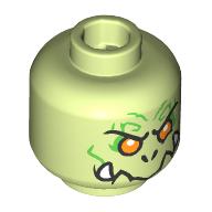 Lego Minifig Head Nine-Headed Demon, Bright Green Wrinkles, Orange Eyes, Fangs, Closed Mouth / Open Mouth Print / Yellowish Green