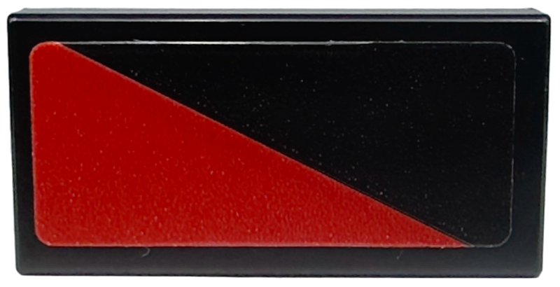 Lego Tile 1 x 2 with Red Triangle Pattern Model Right Side (Sticker) - Set 76914 / Black