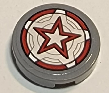 Lego Tile, Round 2 x 2 with Bottom Stud Holder with Red Guardian Shield with Star Pattern (Sticker) - Set 77905