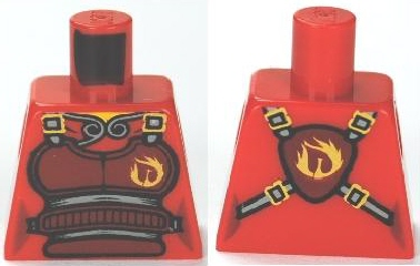 Lego Torso Ninjago Brown Armor with Belts and Flames Pattern / Red