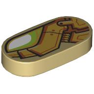 Lego Tile Round 1 x 2 with White/Lime Eye, Gold Armour Print