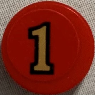 Lego Tile, Round 1 x 1 with Gold Number 1 on Red Background Pattern (Sticker) - Set 71044