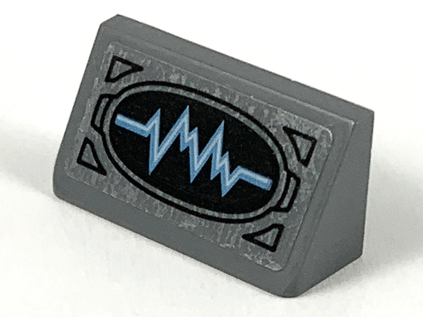 Lego Slope 30 1 x 2 x 2/3 with Bright Light Blue Oscilloscope on Black Oval Pattern (Sticker) - Set 76153 / Dark Bluish Gray