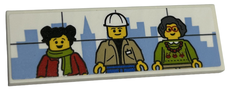 Lego Tile 2 x 6 with Bright Light Blue City Skyline and 3 Minifigures Pattern (Sticker) - Set 40574 / White