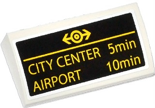 Lego Slope, Curved 2 x 4 x 2/3 with Bottom Tubes with Yellow Train Logo, 'CITY CENTER 5min' and 'AIRPORT 10min' Pattern (Sticker) - Set 60050