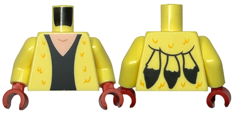 Lego Torso Coat with Bright Light Orange Swirls / Fur, Black Dress, Light Nougat Neck, Tails on Back Pattern / Bright Light Yellow Arms / Red Hands