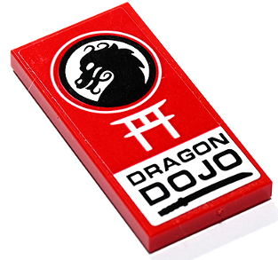 Lego Tile 2 x 4 with White Tori, Black Dragon Head, 'DRAGON DOJO' and Shamshir / Katana Pattern (Sticker) - Set 60292