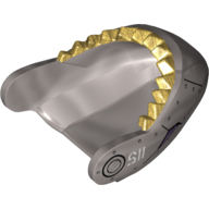 Lego Animal Body Part, Shark Head with Gold Teeth, Rivets and '115' Print (Sharkanator) / Flat Silver