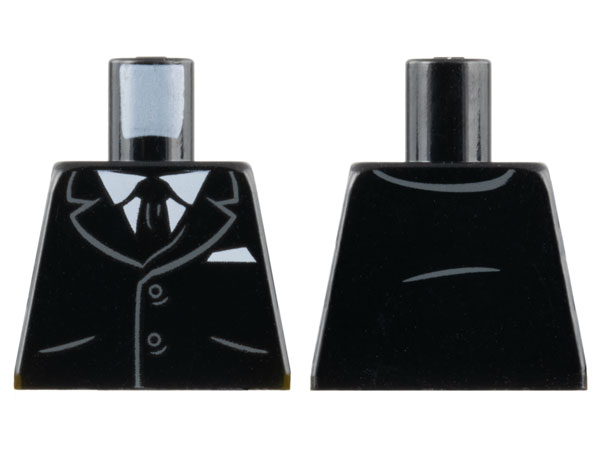 Lego Torso Suit Jacket with 2 Buttons, Pockets, Tie, White Shirt and Pocket Square Pattern / Black