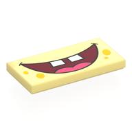 Lego Tile 2 x 4 with Dark Red Mouth, Dark Pink Tongue, White Teeth, Yellow Spots Print / Bright Light Yellow