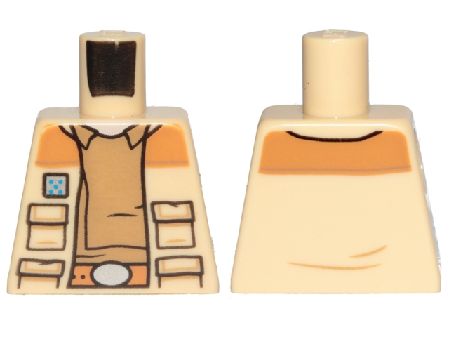 Lego Torso SW Jacket Open with Pockets, Dark Tan Shirt with Collar, Medium Nougat Belt, Small Rank Badge Pattern / Tan