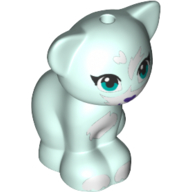 Lego Animal, Cat, Sitting with Dark Turquoise Eyes, Black Nose and White Markings Print / Light Aqua