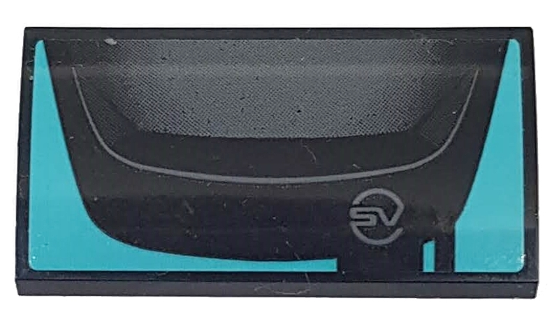 Lego Slope, Curved 2 x 4 x 2/3 with Bottom Tubes with Dark Bluish Gray 'SV' and Black Hood Pattern (Sticker) - Set 76898 / Black