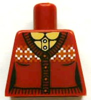 Lego Torso Female Knit Fair Isle Sweater Vest with Buttons over Tan Shirt with Peter Pan Collar Pattern / Dark Red