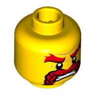 Lego Minifig Head Battle Dwarf, Red Thick Eyebrows and Braided Moustache, Angry Expression Print [Hollow Stud] / Yellow
