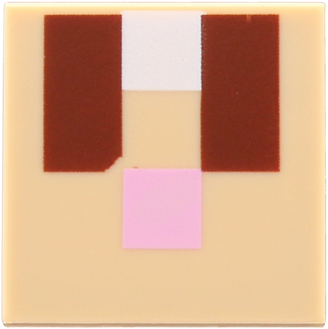 Lego Tile 2 x 2 with Reddish Brown Rectangles, Bright Pink and White Squares Pattern (Minecraft Rabbit Face)