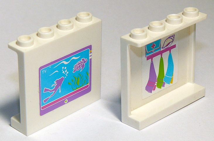Lego Panel 1 x 4 x 3 with Side Supports - Hollow Studs with Diver and Turtle on Screen on Outside and Towel Holder on Inside Pattern (Stickers) - Set 41015
