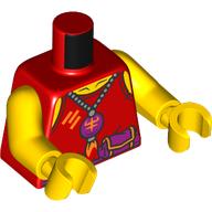 Lego Torso, Silver Necklace, Magenta Charm, Belt, Bright Light Orange Asian Symbol on Back Print, Yellow Arms and Hands / Red