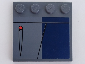 Lego Tile, Modified 4 x 4 with Studs on Edge with Lines, Red Dot, and Dark Blue Rectangle Pattern Model Left Side (Sticker) - Set 8016