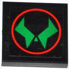 Lego Tile 2 x 2 with 2 Green Polygons and Triangle in Red Circle Pattern (Sticker) - Set 76005