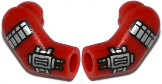 Lego Arm, (Matching Left and Right) Pair with Silver Armor and Wrist Guns Pattern / Red