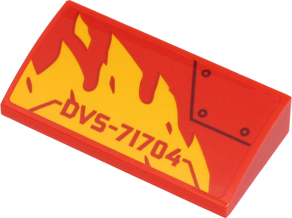Lego Slope, Curved 2 x 4 x 2/3 with Bottom Tubes with 'DVS-71704', Yellow Flames and Black Line and Circles Pattern Model Right Side (Sticker) - Set 71704