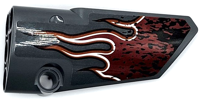 Lego Technic, Panel Fairing # 4 Small Smooth Long, Side B with Dark Red Flames with Orange and White Outline Pattern (Sticker) - Set 42090 / Dark Bluish Gray