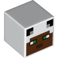 Lego Minifig Head Special, Cube with Pixelated Reddish Brown Face, Green Eyes Print / White