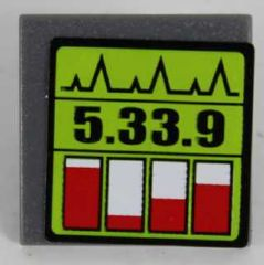 Lego Road Sign 2 x 2 Square with Clip with Black '5.33.9' and Red Level Indicators Pattern (Sticker) - Set 8864 / Dark Bluish Gray