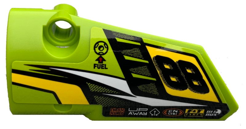 Lego Technic, Panel Fairing # 3 Small Smooth Long, Side A with '88', Fuel Hole, Yellow and White Stripes on Lime Background Pattern (Sticker) - Set 42072