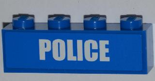Lego Brick 1 x 4 with White 'POLICE' Bold Narrow Font on Blue Background Pattern (Sticker) - Set 4441