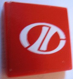 Lego Tile 2 x 2 with White Stylized 'LT' Racing Logo Pattern (Sticker) - Set 8440 / Red