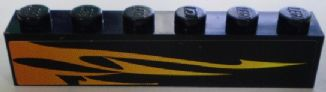 Lego Brick 1 x 6 with Orange Flames Pattern Model Left Side (Sticker) - Set 8898 / Black