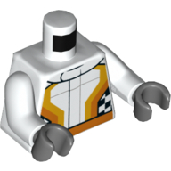 Lego Torso Race Jacket and Checker Flag Print, White Arms, Dark Bluish Gray Hands / White